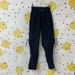 Zumba Dance Hip hop Cargo Pocket Y2k Pant Stretch Waist Small Black Parachute 03